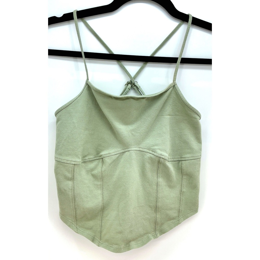 Abound Sage Green Corset Cropped Strappy Cami Tank Top Sz S Y2K Athleisure Yoga